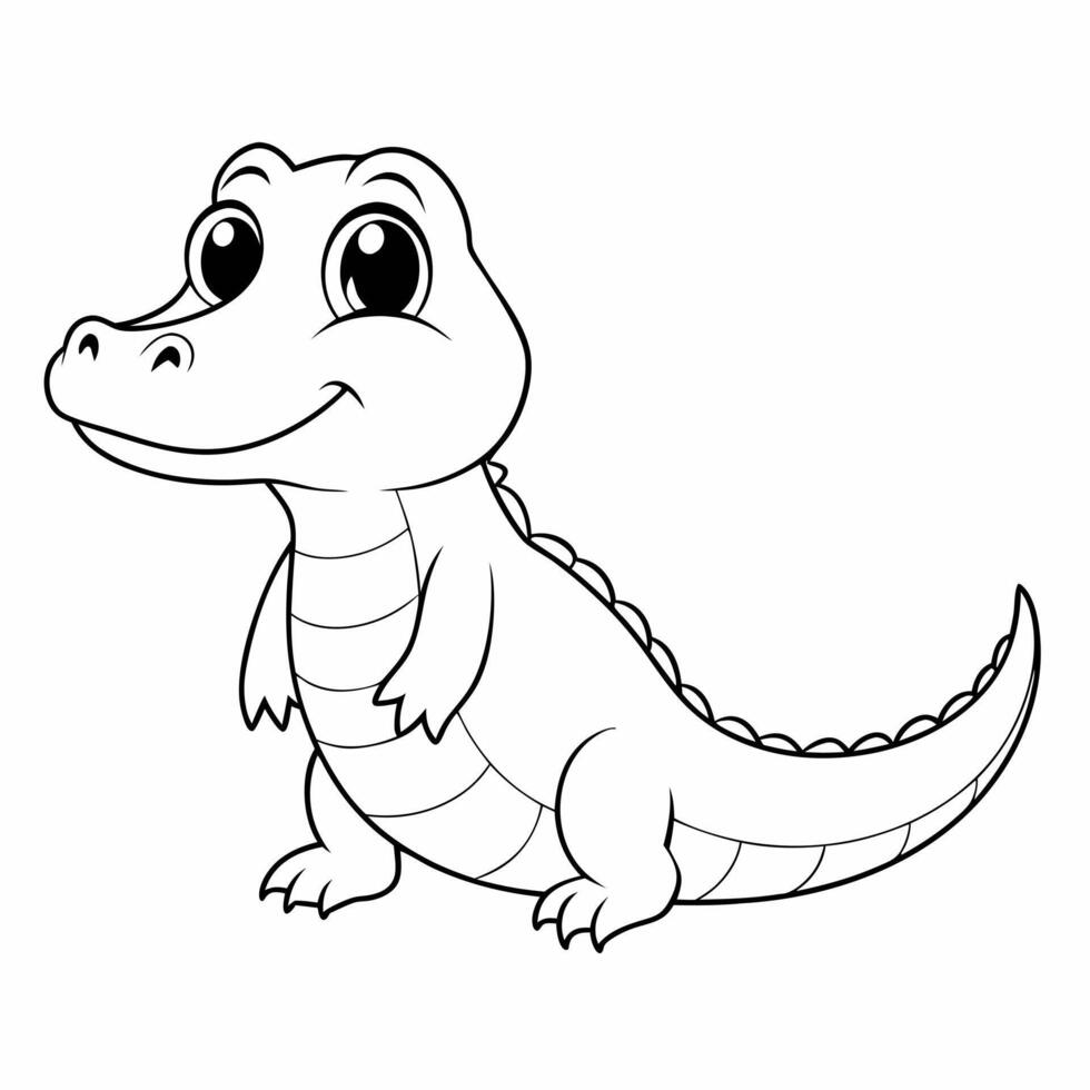 cute crocodail in black white format for coloring books, illustration line art vector