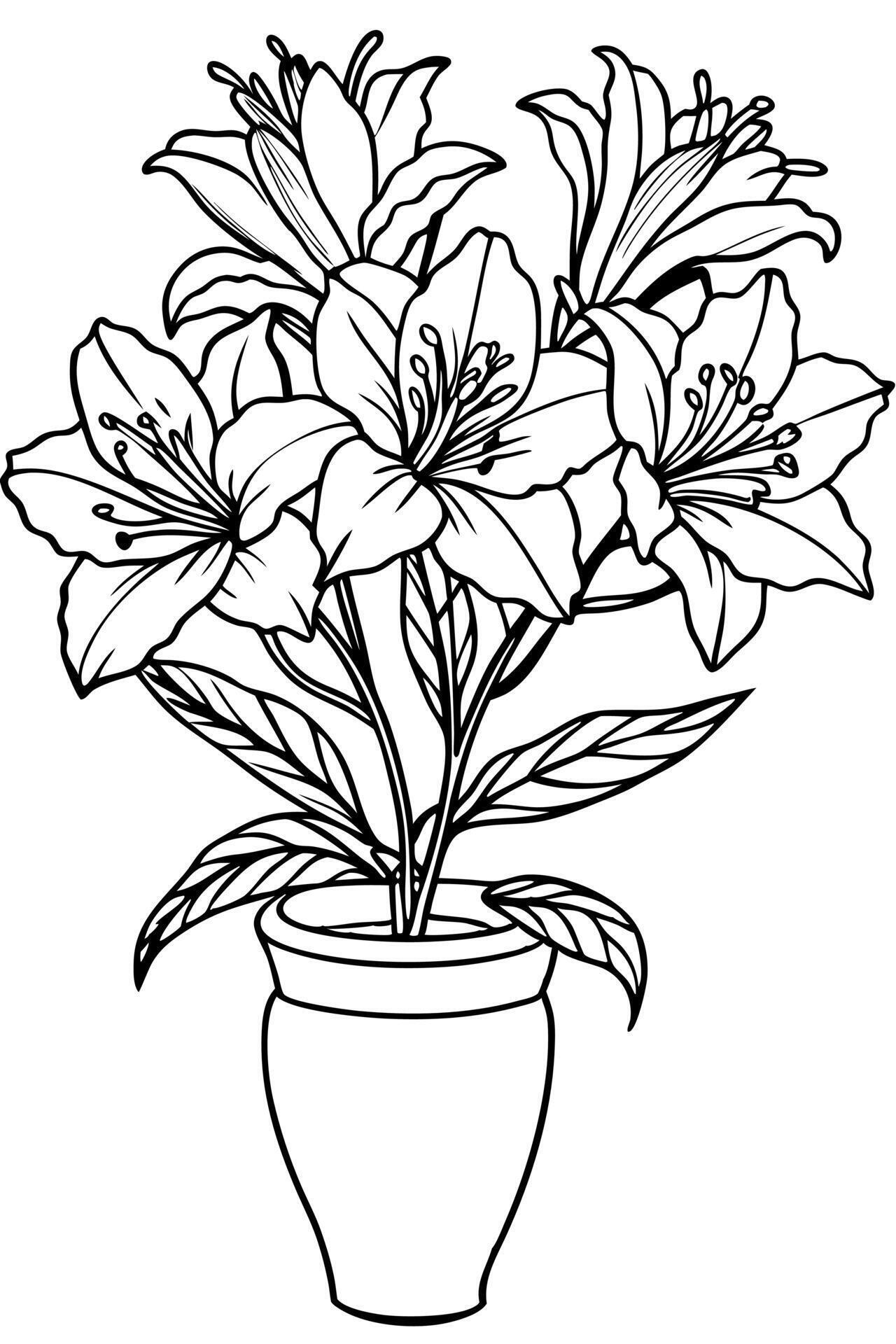 alstroemeria on vase, coloring pages, cozy coloring pages, cute