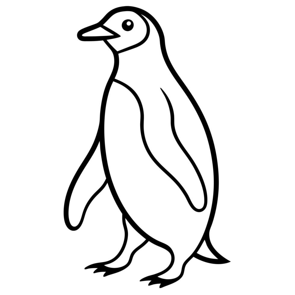 stylized penguin outline, walking motion, thin black lines, white background, illustration vector
