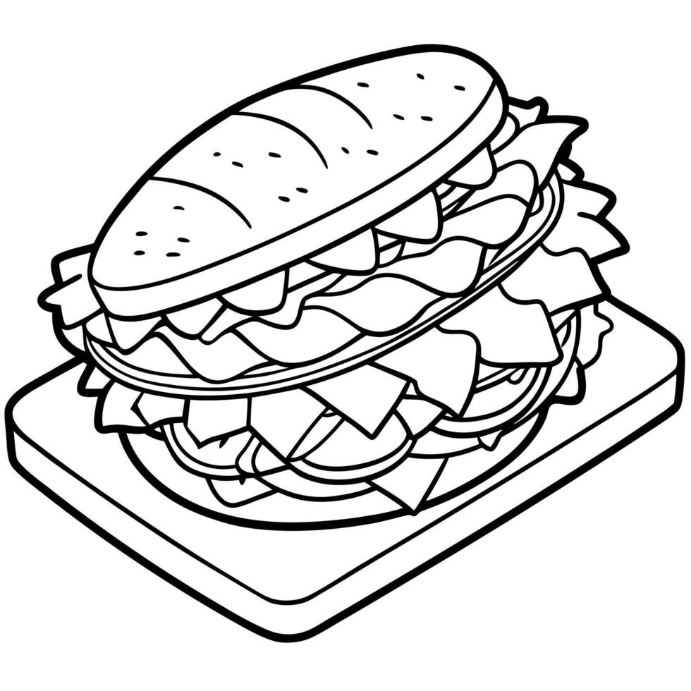 a delicious turkey, bacon, lettuce, and tomato sandwich on a wooden cutting board, vector