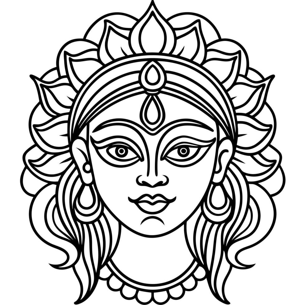 durga puja face brush stroke line art , white background, illustration line art vector