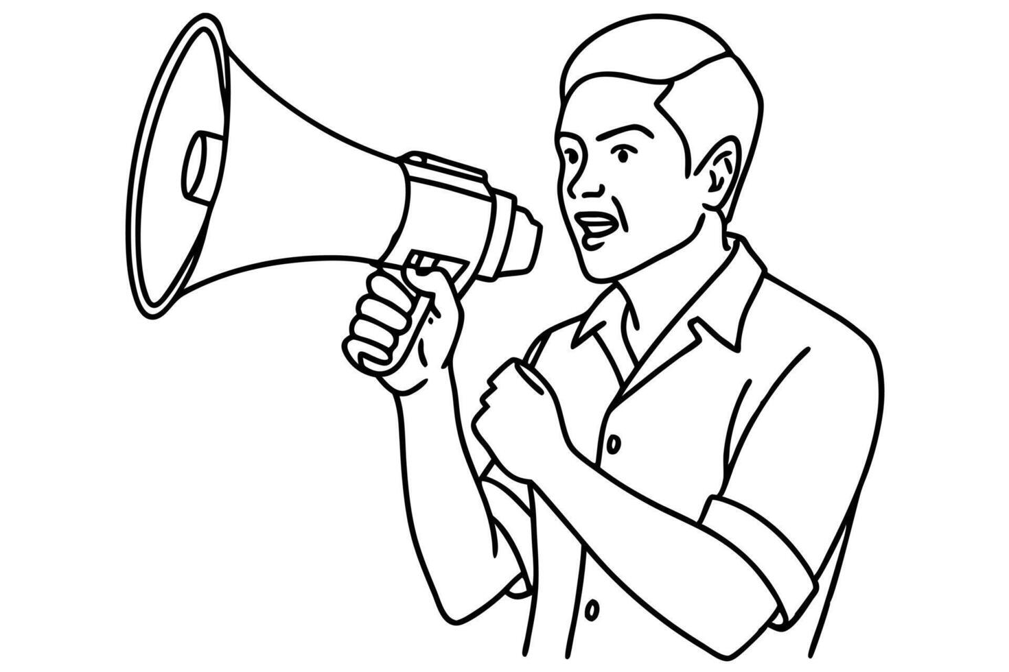 continuous single line drawing of man with megaphone, line art illustration, vector