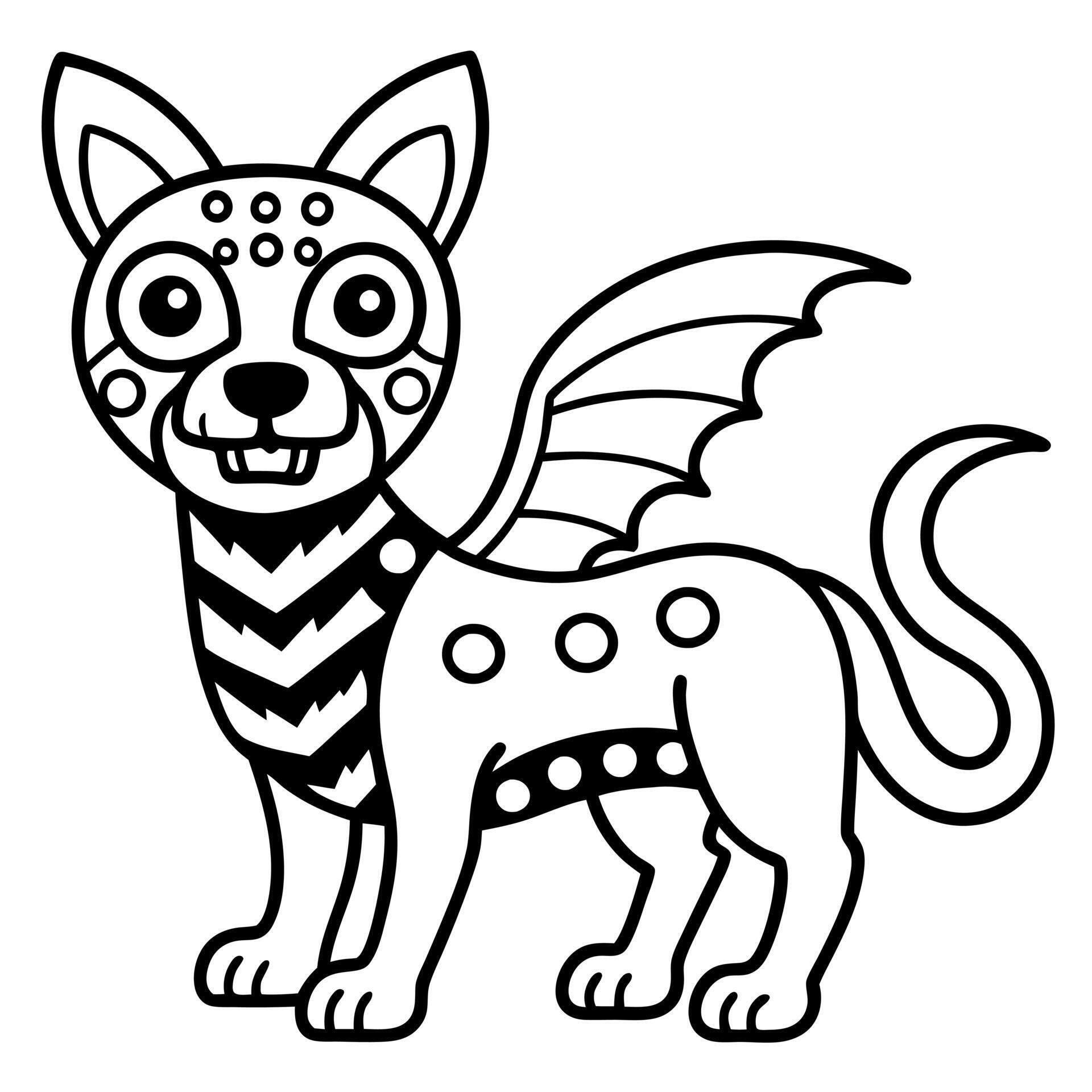 a cartoonish coco style mexican alebrije with jaguar head dog body and