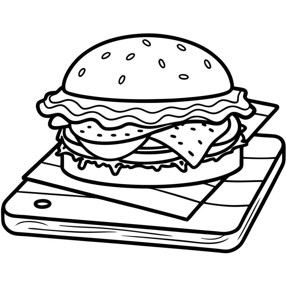 juicy beef patty topped with melted cheddar cheese, crispy bacon, lettuce, tomato, and condiments vector