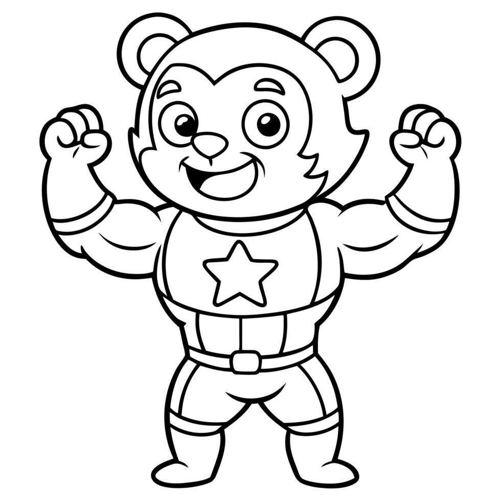 chibi cute style drawing, animal, bear in a superhero suit with a star emblem, flexing its muscles, vector