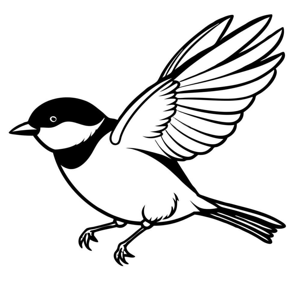 black capped chickadee jumping, illustration line art vector