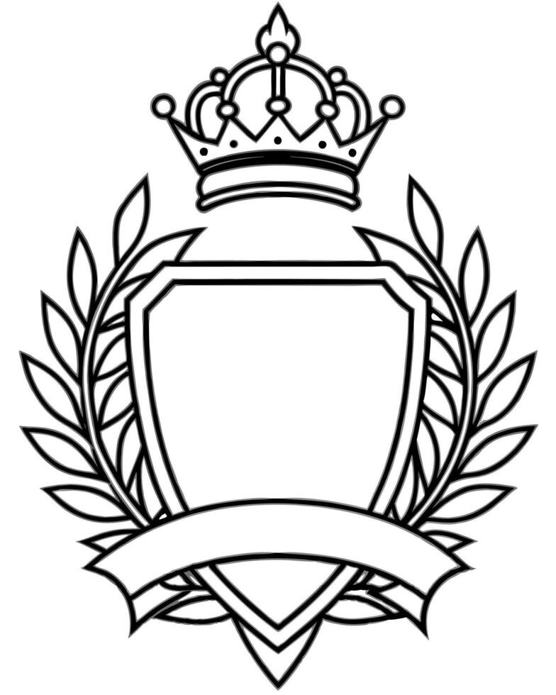 crest with a small crown on top and blank banner on the bottom below the crest with branches coming vector