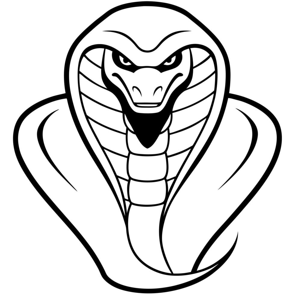 a cobra with its hood flared, showcasing its menacing stance, illustration line art vector