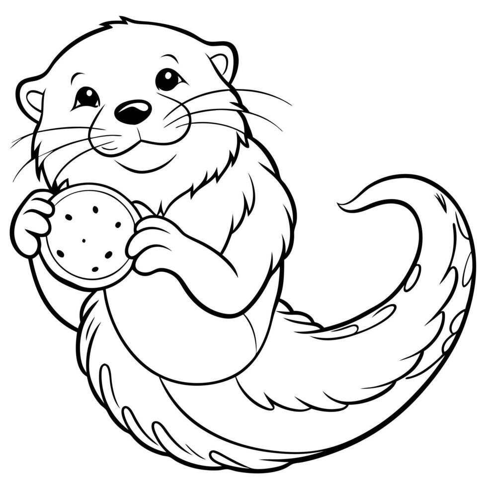 sweet little otter the illustration should be in super simple, black and white, bold line art with vector