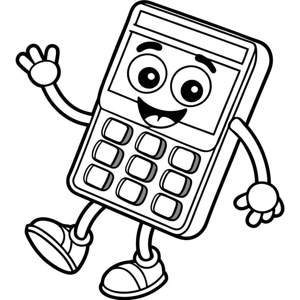 cute cartoon calculator, illustration line art vector