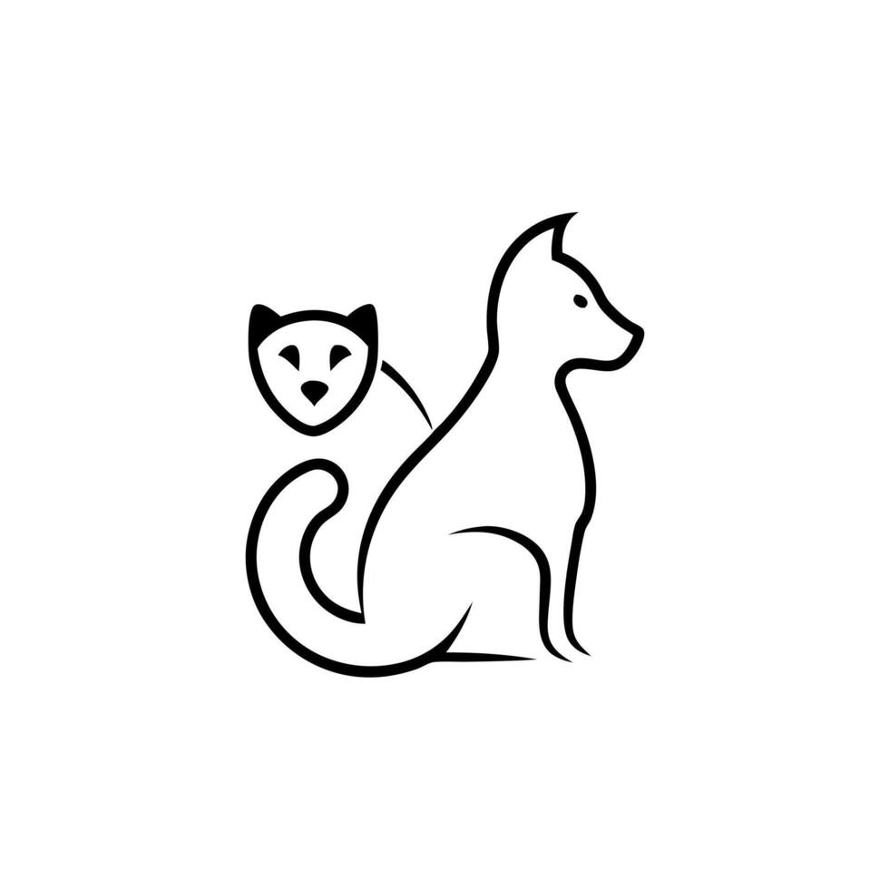 cat and dog logo, negative space, illustration line art vector