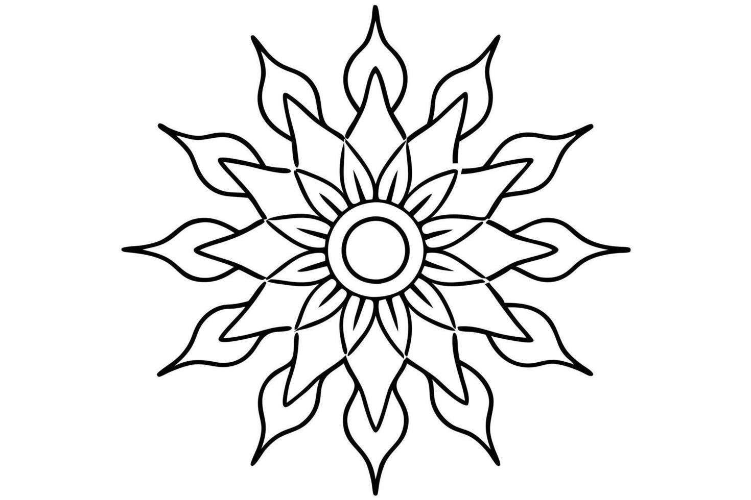 a mandala with a tribal sun motif, using bold lines and warm colors to represent energy and vector