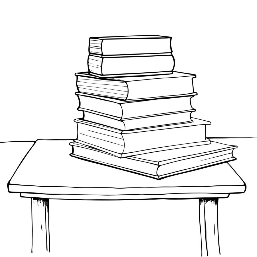 books stacked isolated on table, illustration line art vector