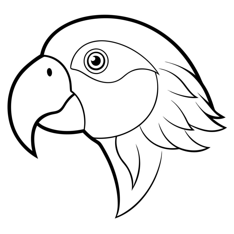 african grey parrot head silhouette on white background, illustration line art vector