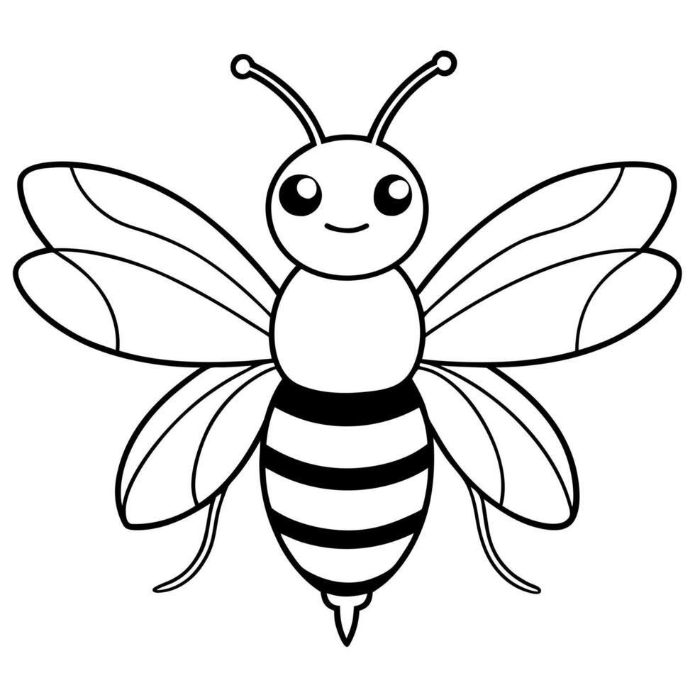 a drawing of a simple cute bee, illustration line art vector
