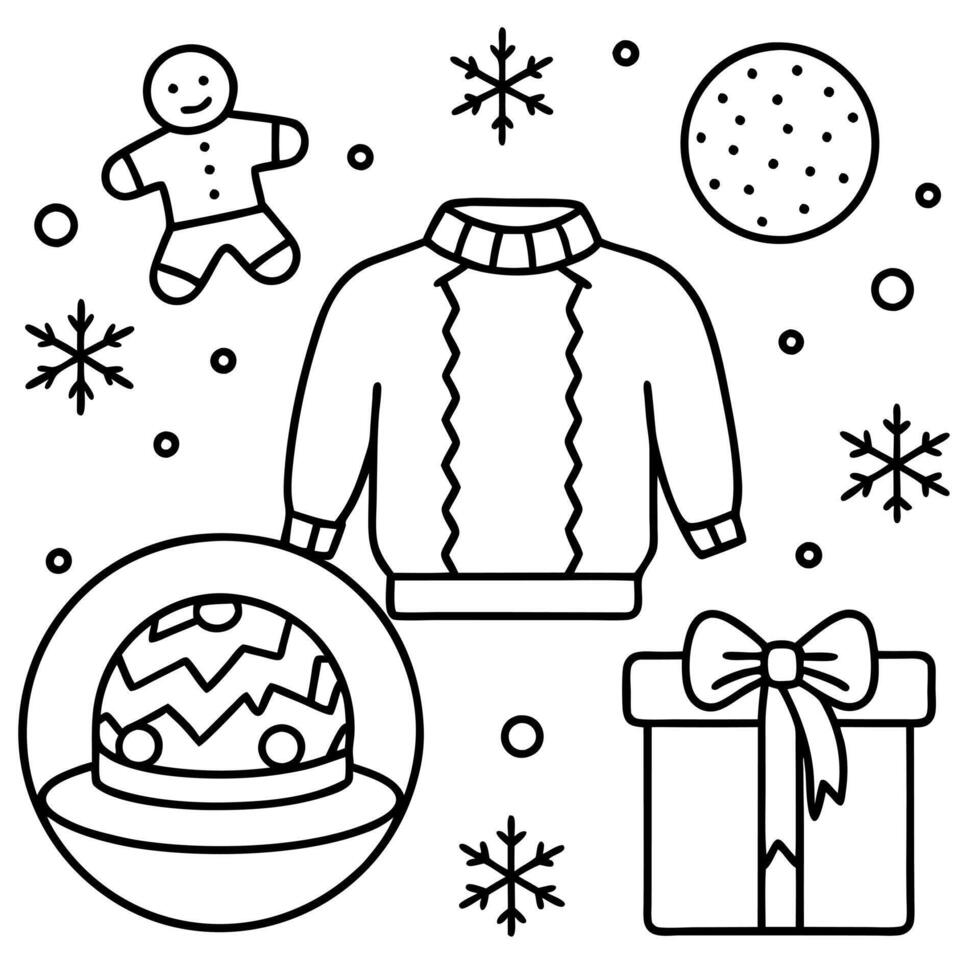 a 2d illustration set of cool christmas items, gifts, and decorations there are icons for a vector