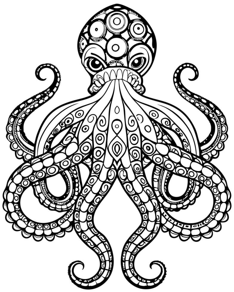 design an octopus with mandala, each sucker and arm detailed with intricate patterns, white vector