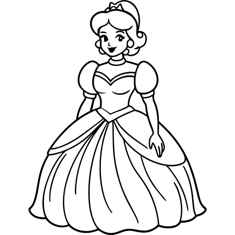 cinderella full body, illustration line art vector