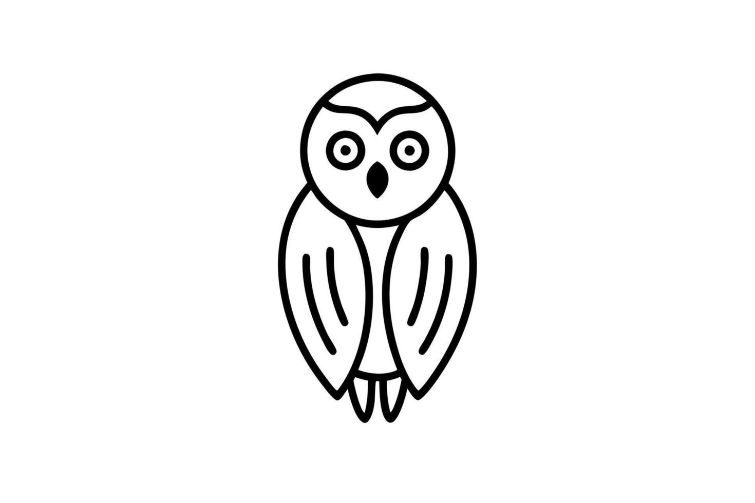 barred owl icon on white background, illustration line art vector