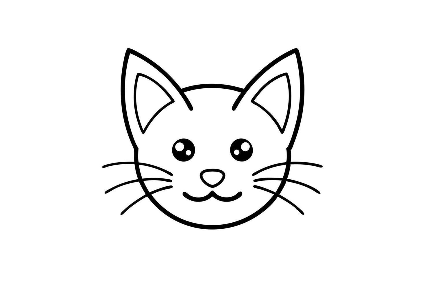 a cute cat face logo icon line art simple on white background, illustration line art vector