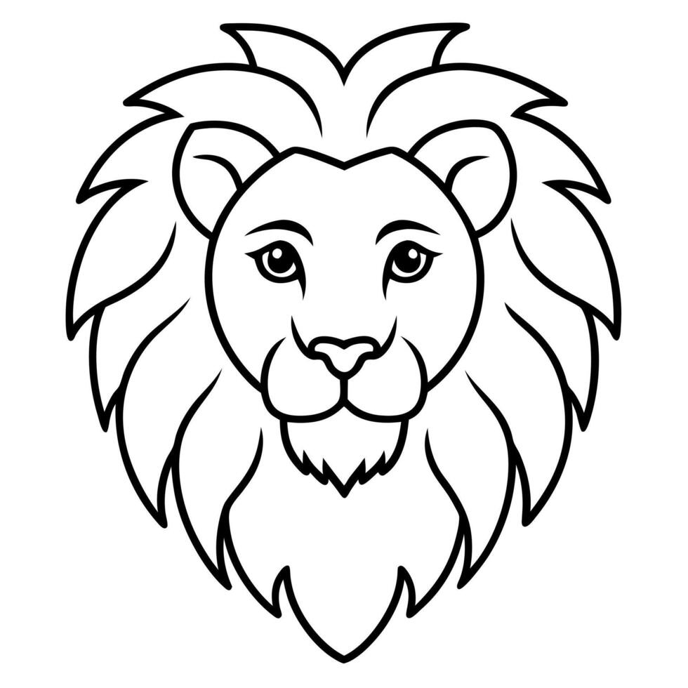 a simple, clean line art icon of a lions head, emphasizing its mane and facial features, vector