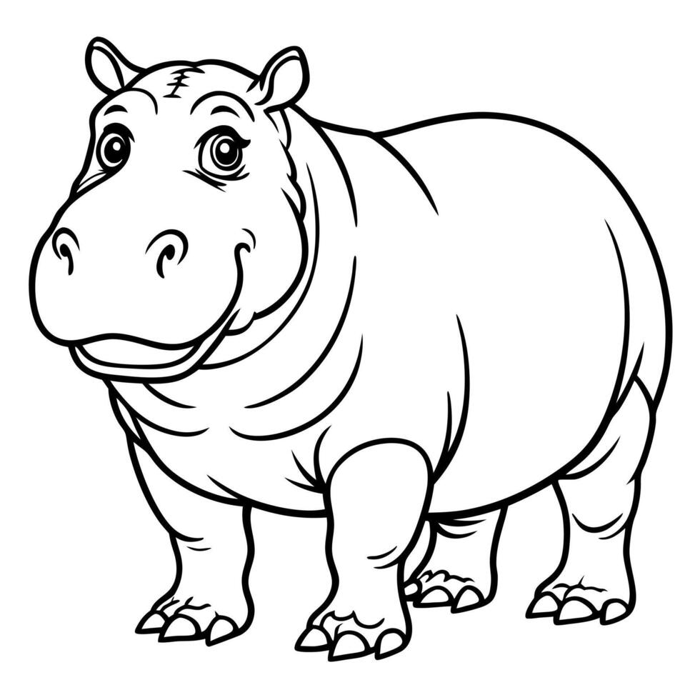 hippopotamus full body, illustration line art vector