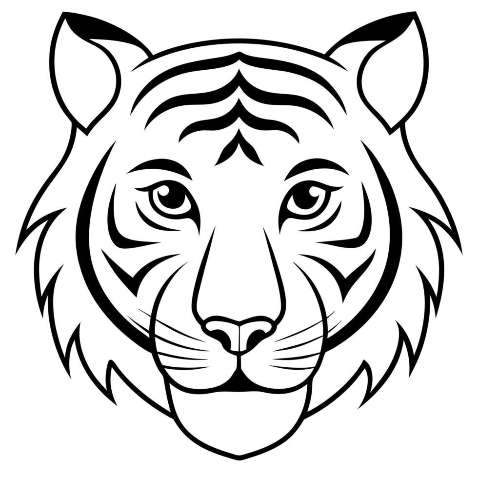 creat a tiger head silhouette style with white background, illustration line art vector