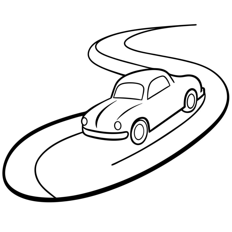 a beautiful car is driving along a winding road, illustration line art vector