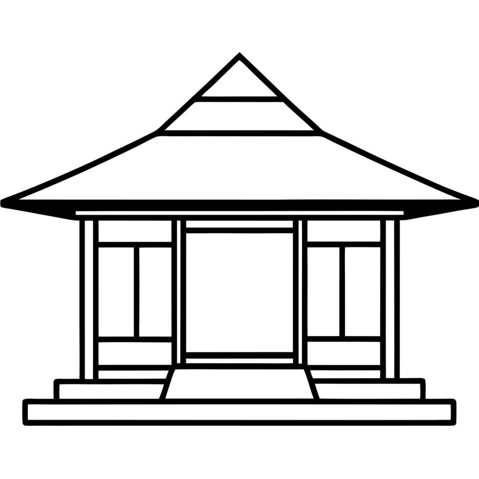 a traditional japanese tea house, with a low-profile design, tatami mats, and a sliding door, vector