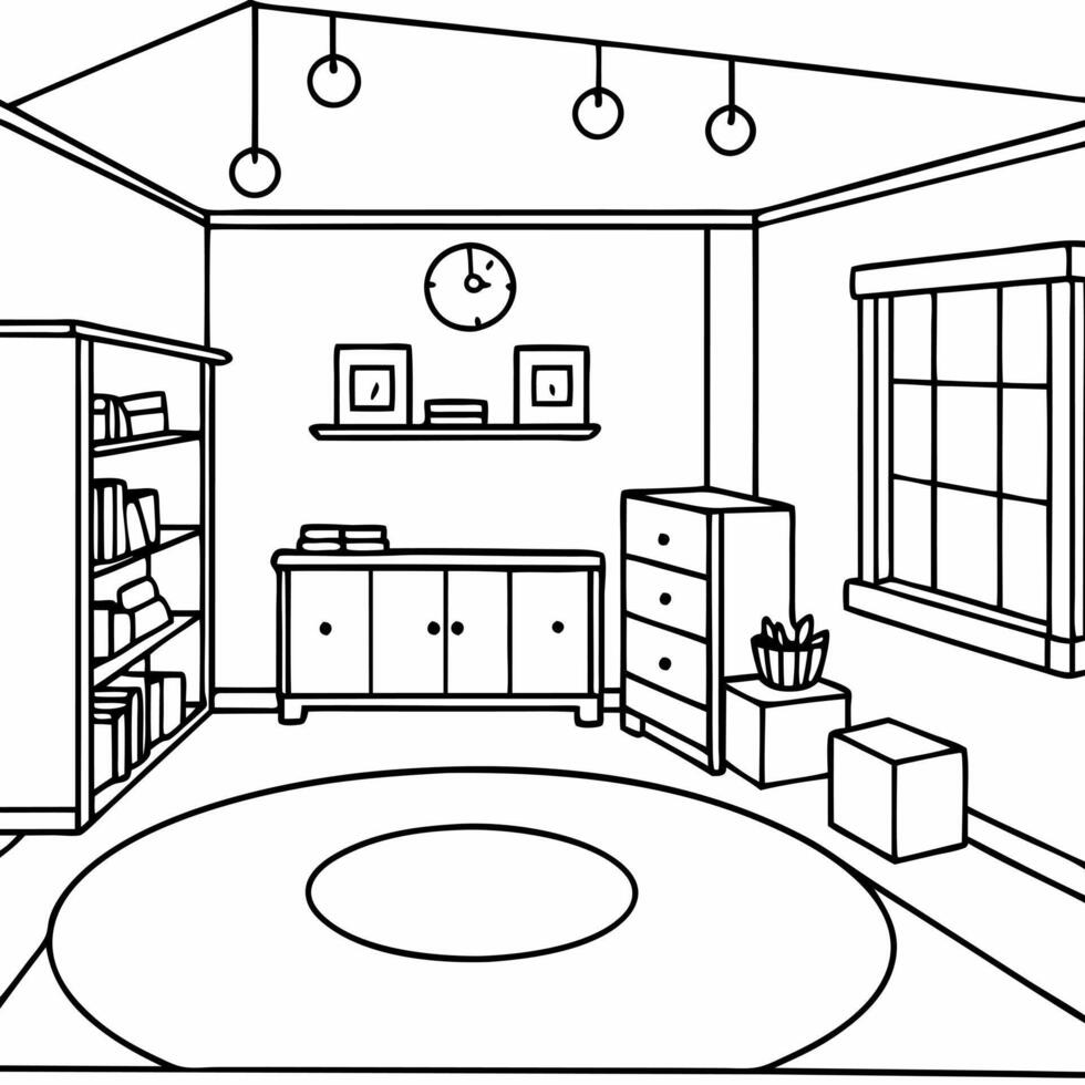 realistic, childrens room from the inside, illustration line art vector
