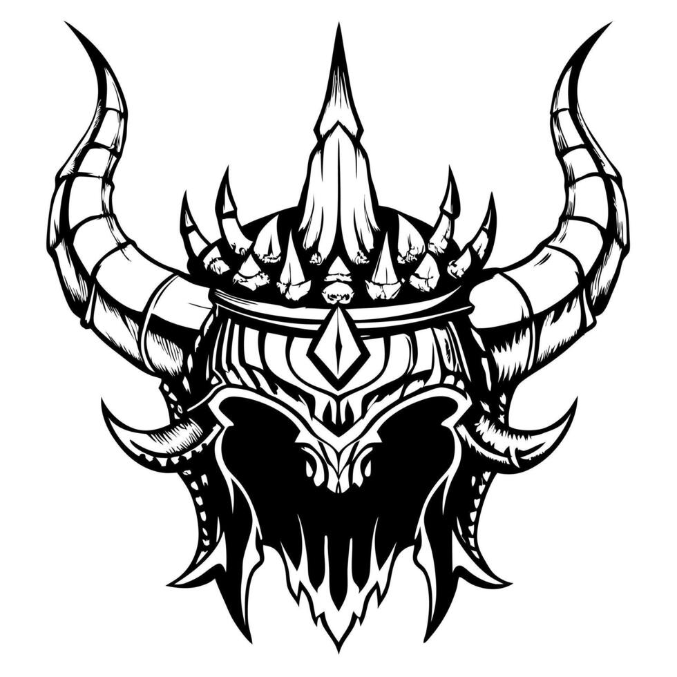 a gigantic crown only of dark, twisted metal with abstract, horn-like protrusions radiating a vector