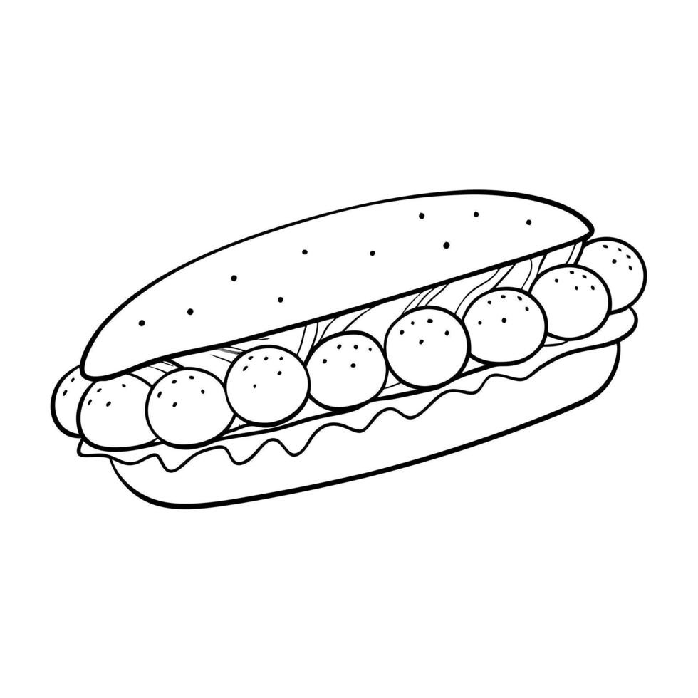 meatball sub, illustration line art vector
