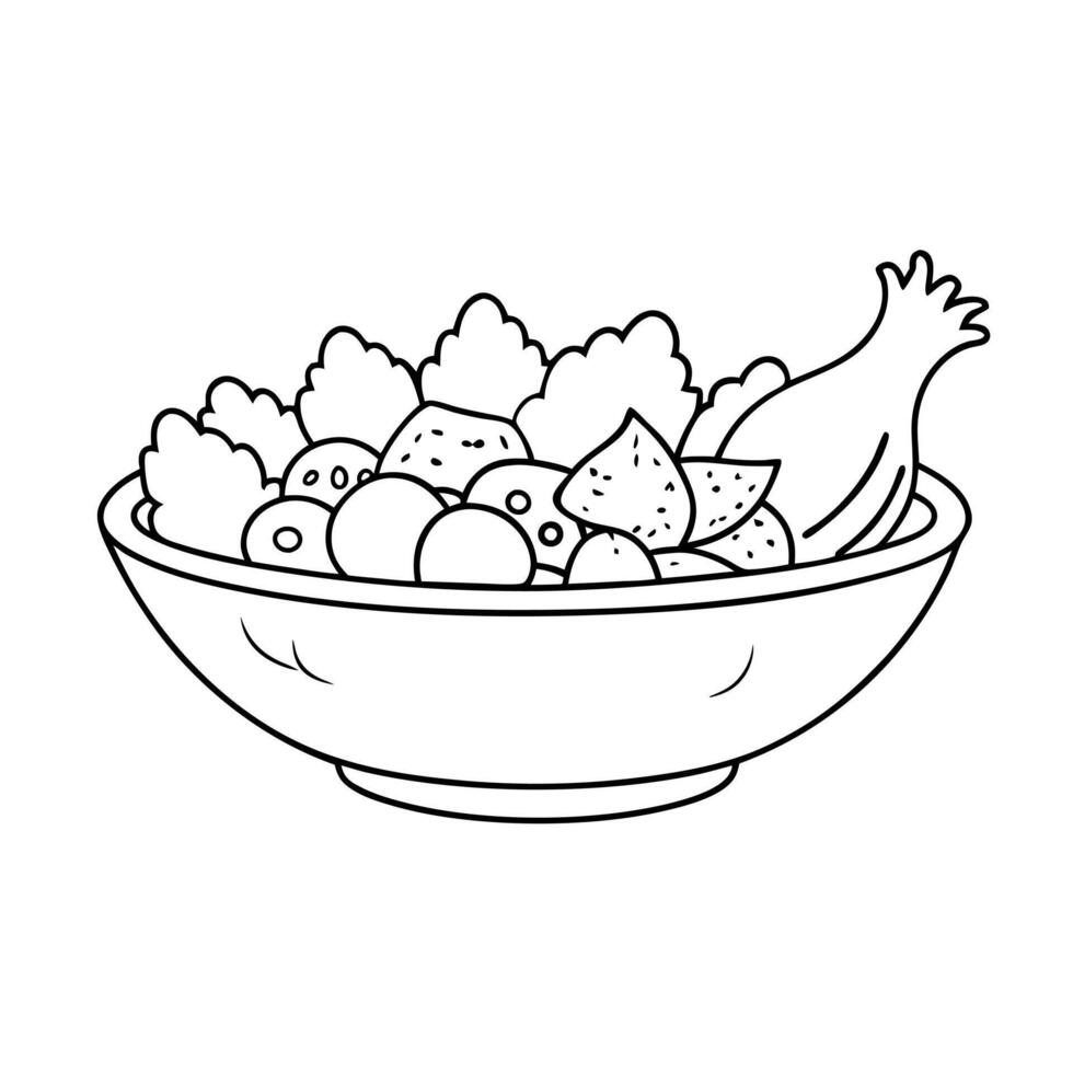 chicken caesar salad, illustration line art vector