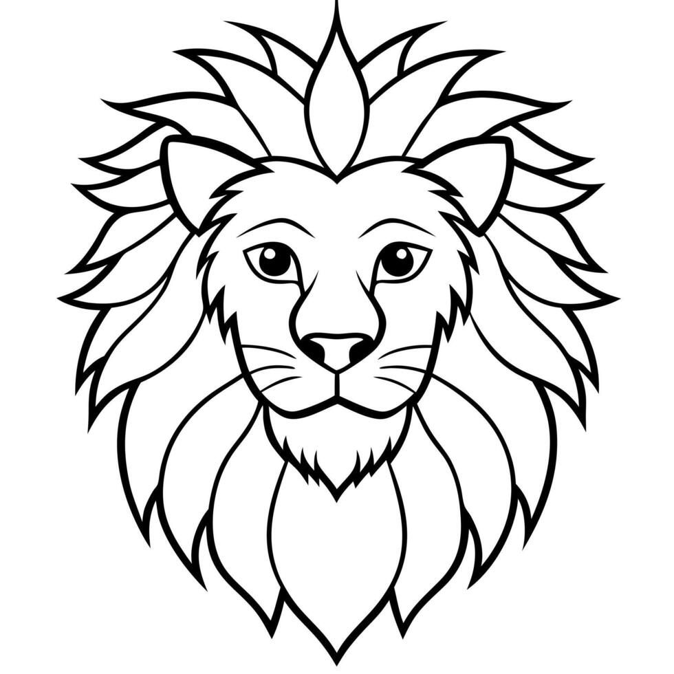 a cute lion head icon white background, illustration line art vector