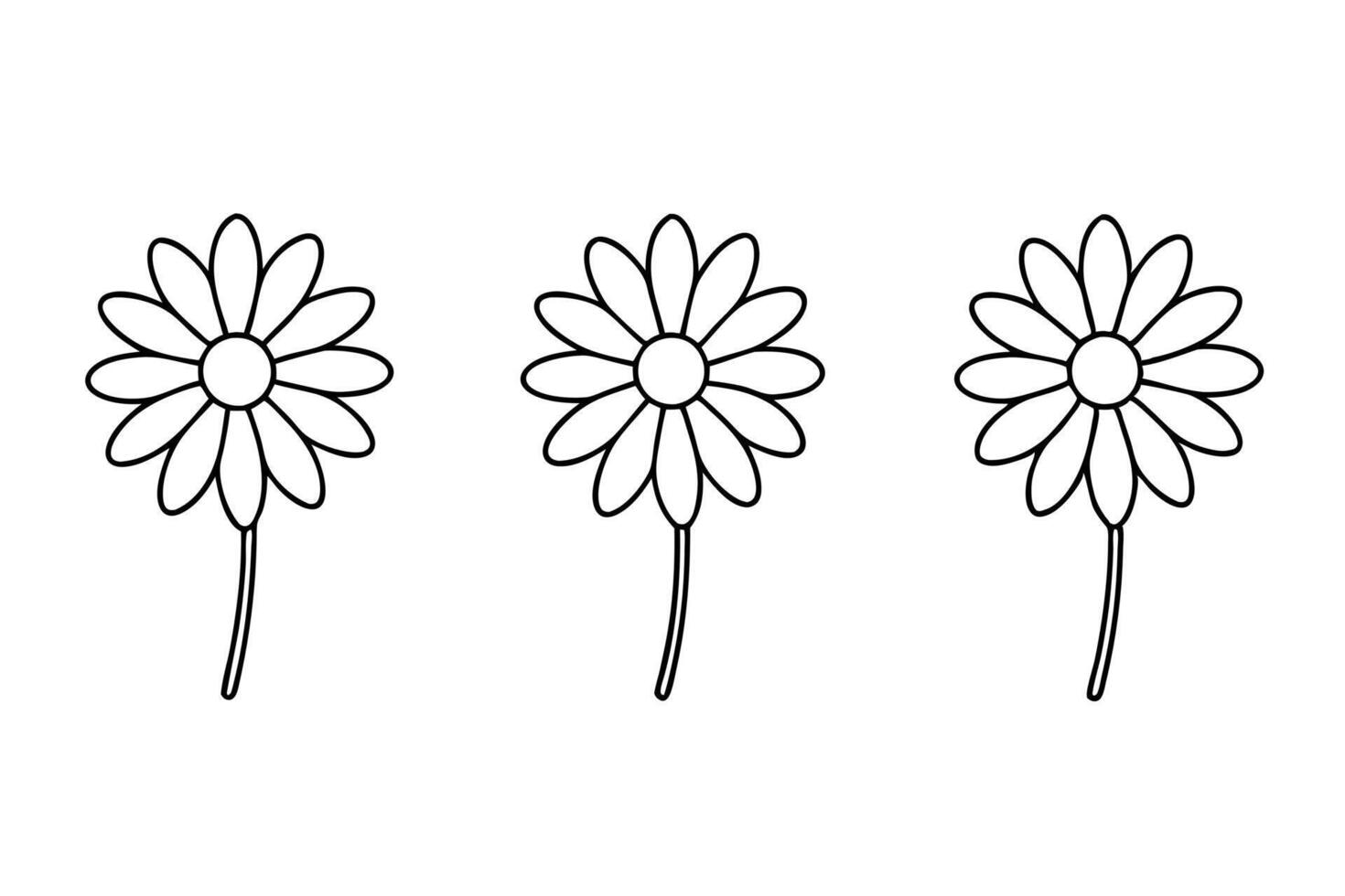 3 difference icon of daisy flower line art on white background, illustration line art vector