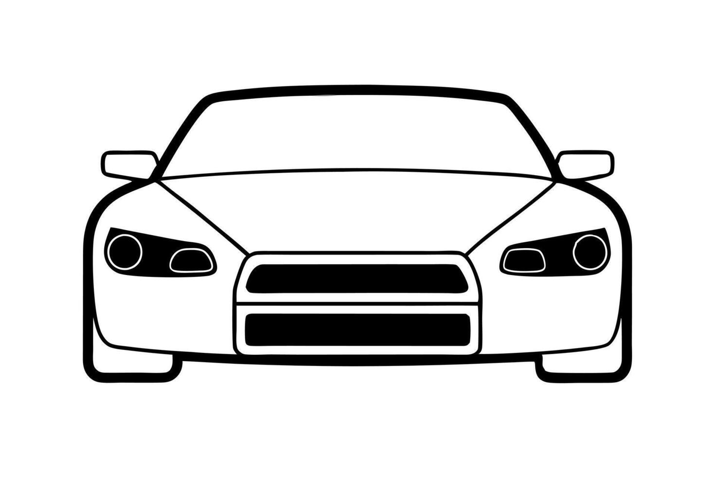 a black and white silhouette of a car, front view, with headlights and a windshield the car is vector