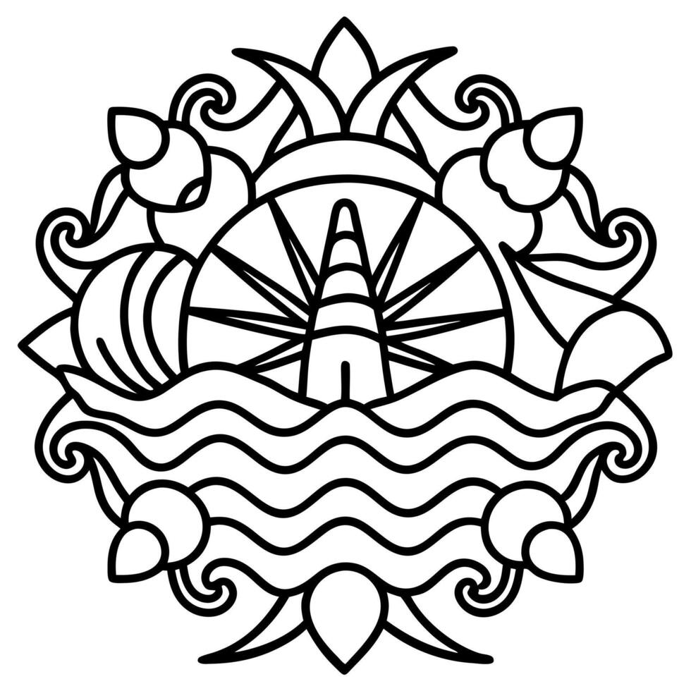 abstract sea elements pattern, illustration line art vector