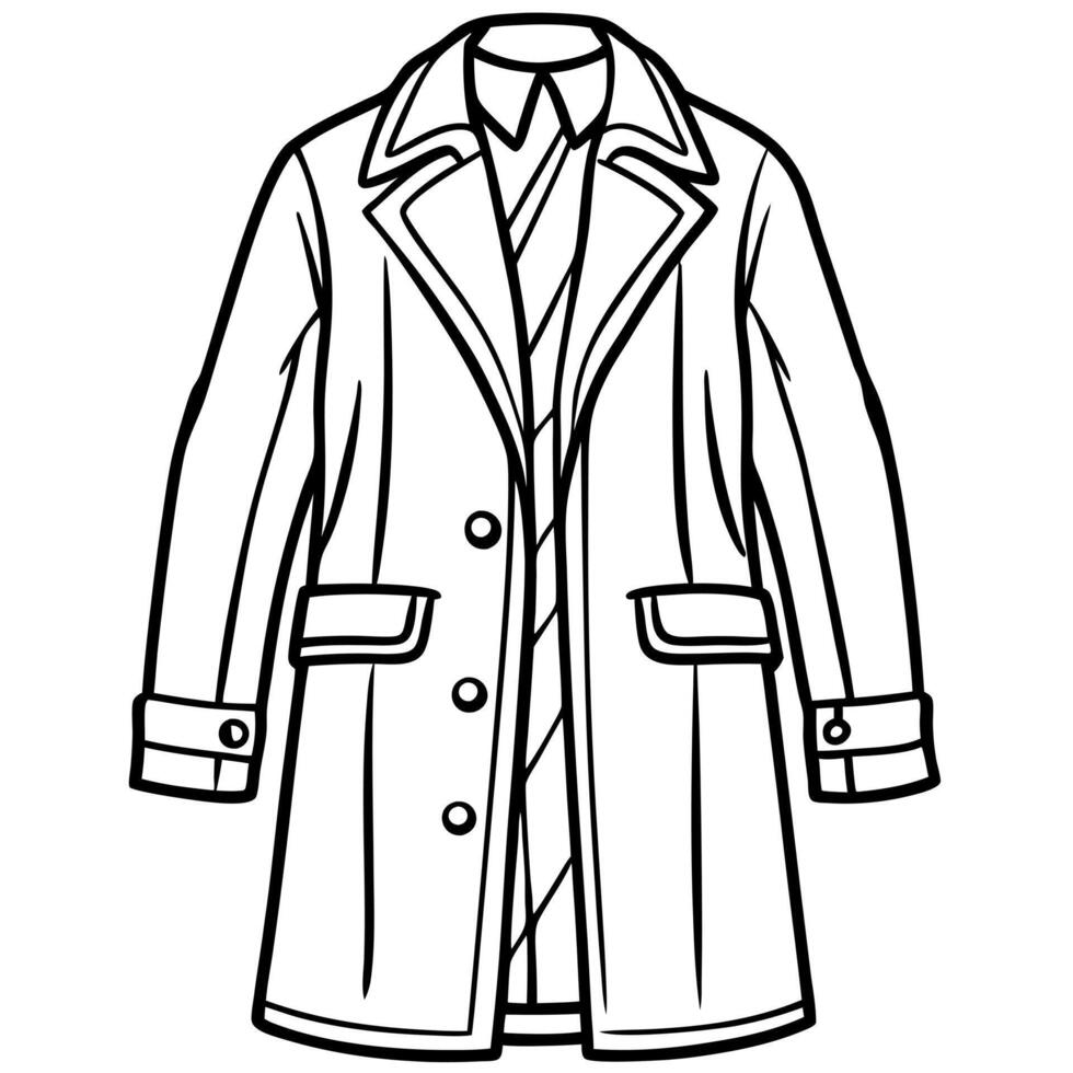 overcoat on white background, illustration line art vector