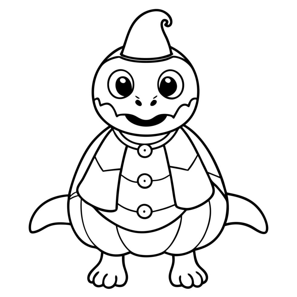 turtle is cute, dressed up in a halloween costume, halloween party, illustration line art vector