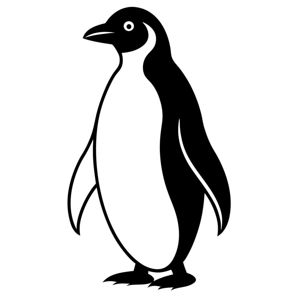 black penguin silhouette illustration, solid white background, illustration line art vector