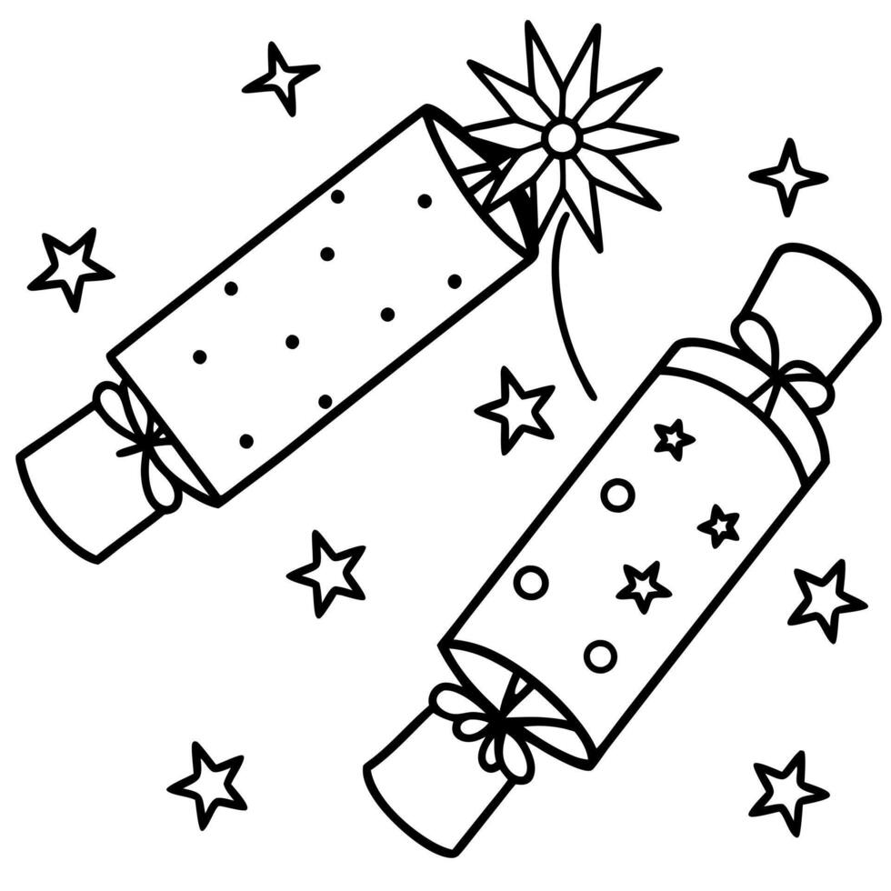 christmas crackers on a white background, illustration line art vector