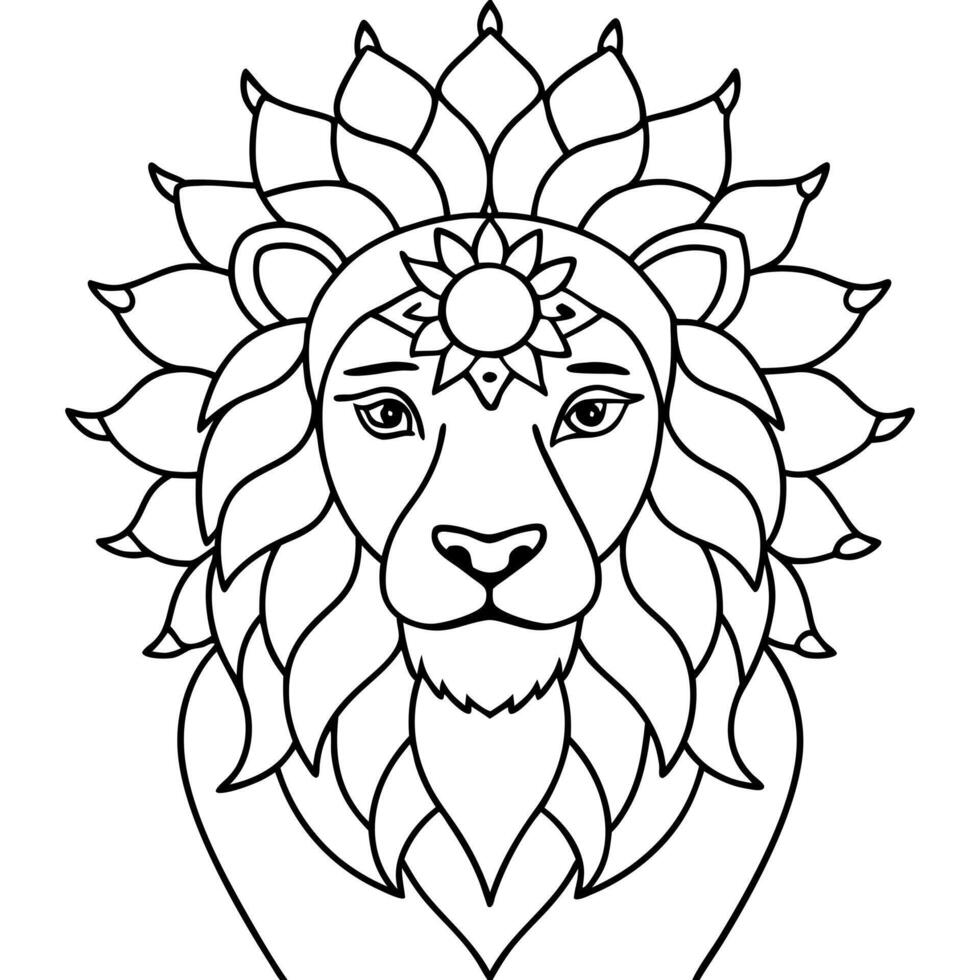 colouring page for audits lion with mandala pattern on head, thick lines, lo details, no shading, vector