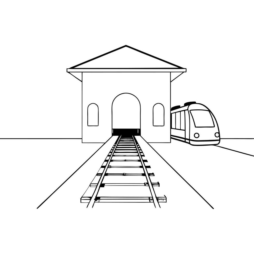 train station railway, illustration line art vector