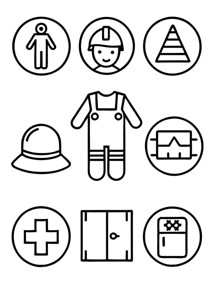 50 iconswork safety icon set with hazard, risk, prevention, protection, accident, emergency, vector