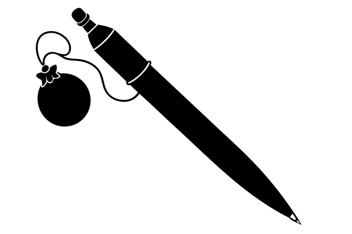 christmas pen with simple ornaments black silhouette on white background, illustration line vector
