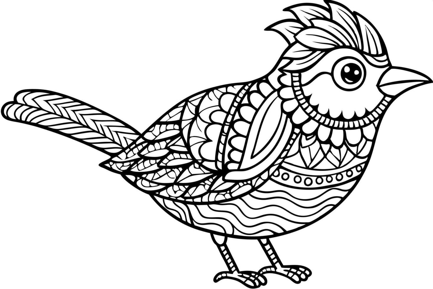 cute beautiful bird doodle style, black and white background funny bird, coloring book pages hand vector