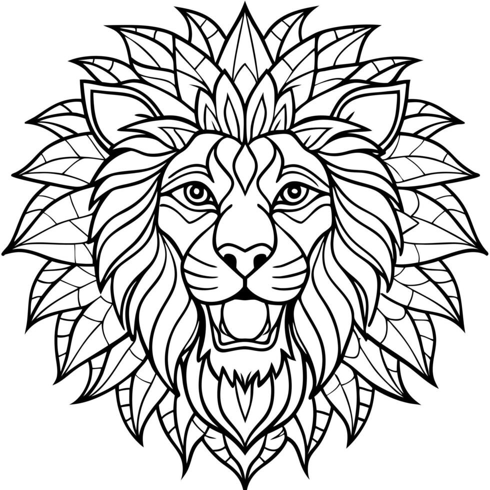 aggressive lion head mandala, illustration line art vector