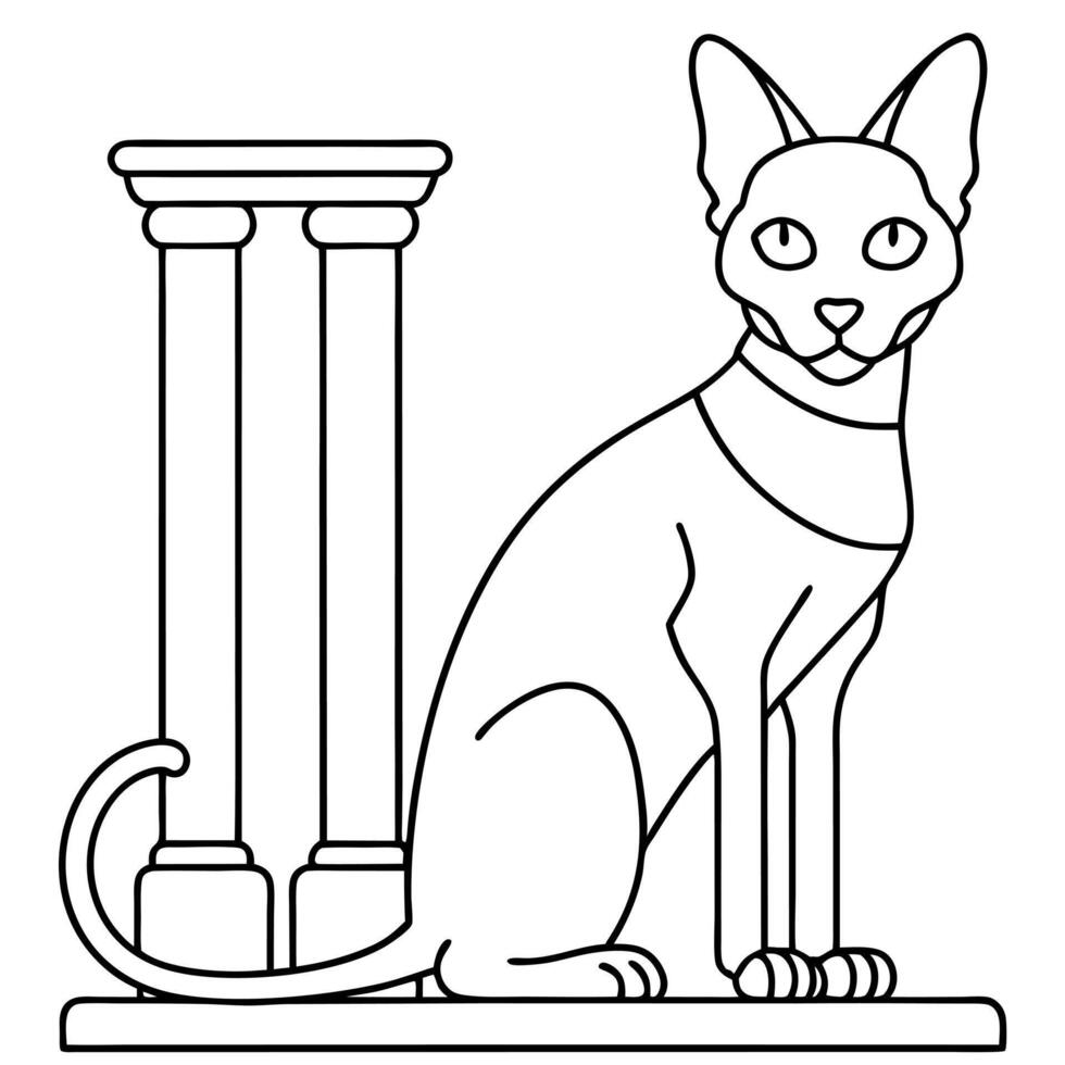 a sphynx cat sitting on ancient ruins or architectural elements like columns, arches, or vector