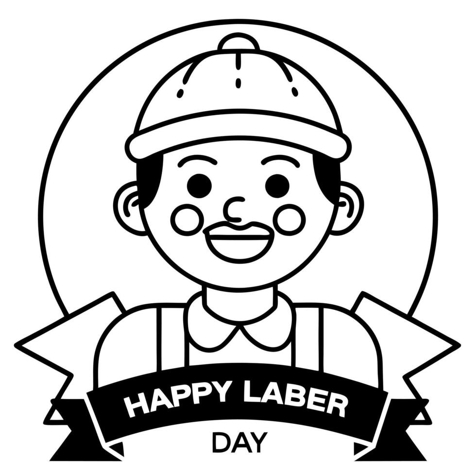 happy labour day label with funky worker on red background happy labor day background vector