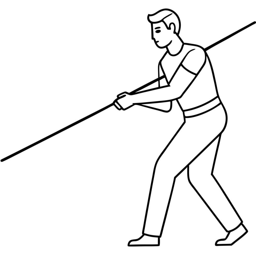 full posture man worker pulls the line, illustration line art vector